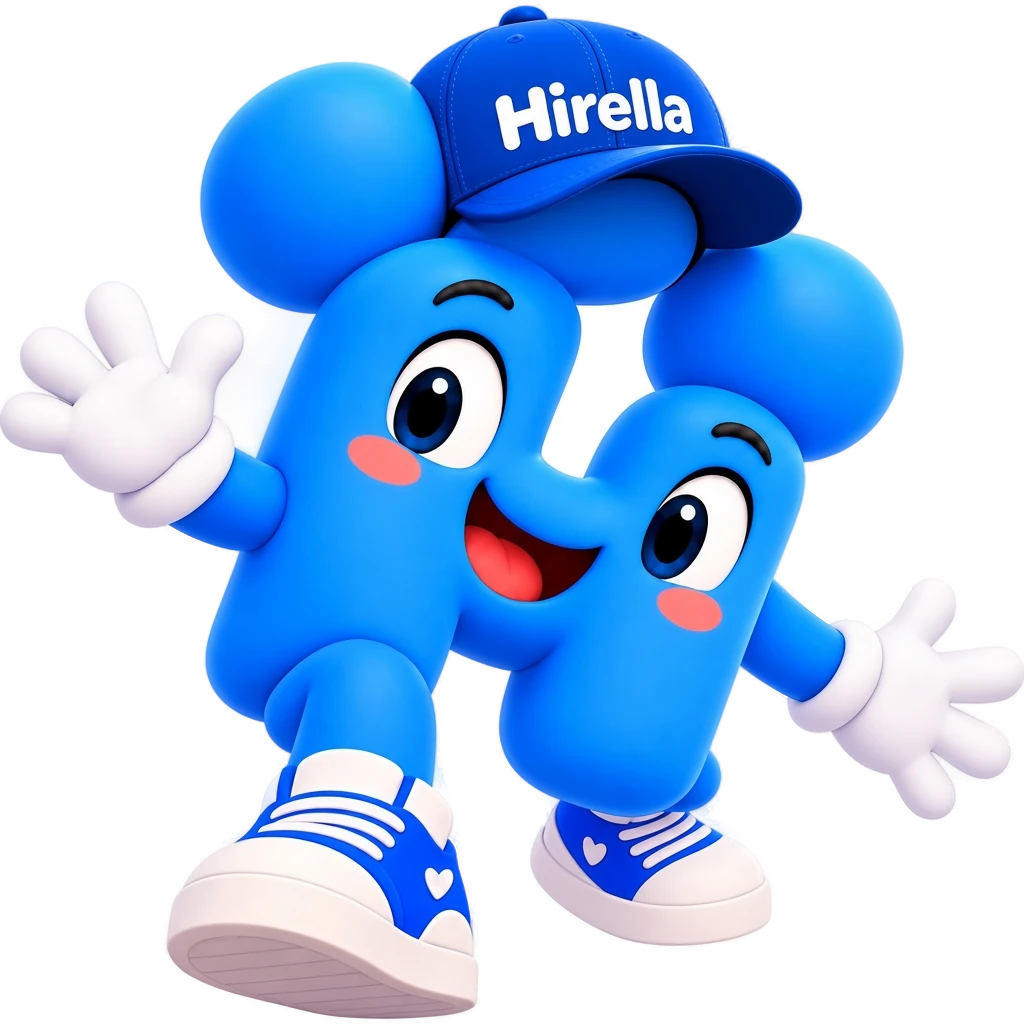 The Hirella mascot running through the clouds